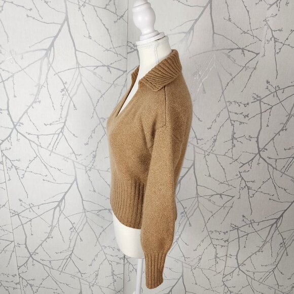 Reformation Beige Panko 100% Cashmere Collared Beckie Sweater - Picture 3 of 5